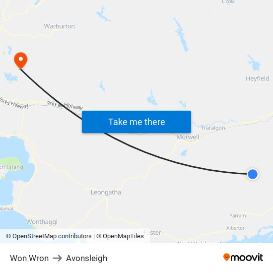 Won Wron to Avonsleigh map