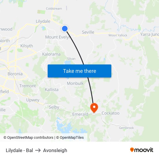 Lilydale - Bal to Avonsleigh map