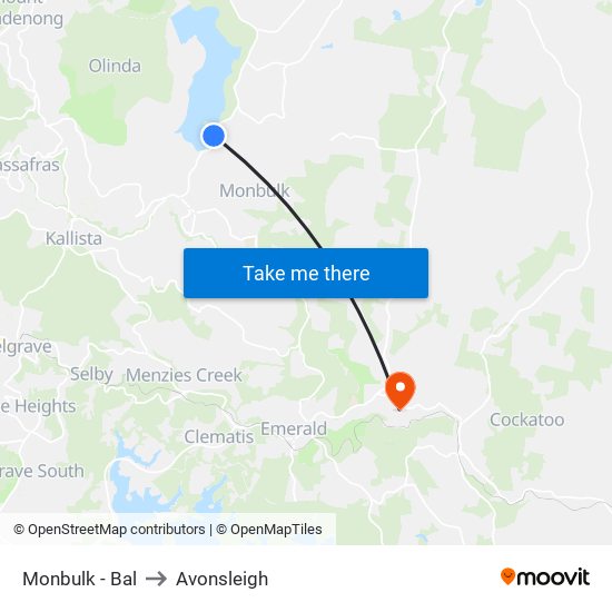 Monbulk - Bal to Avonsleigh map