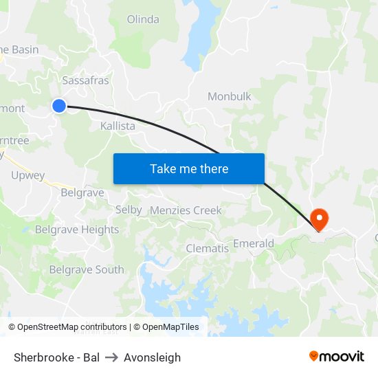 Sherbrooke - Bal to Avonsleigh map