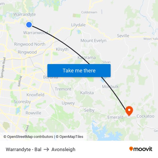 Warrandyte - Bal to Avonsleigh map