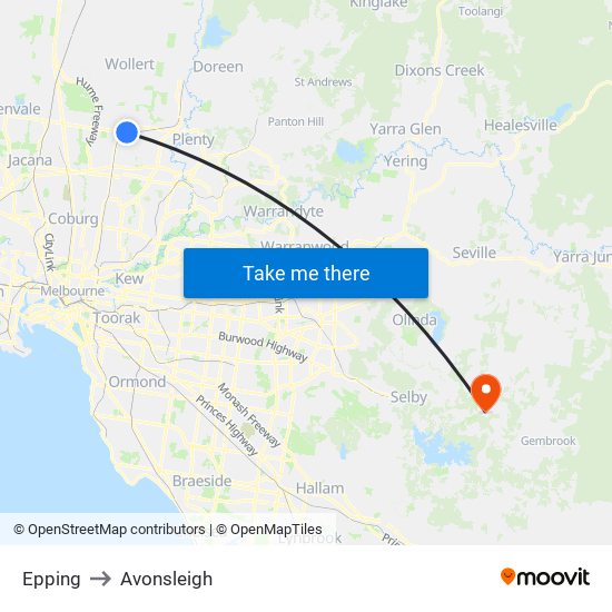 Epping to Avonsleigh map