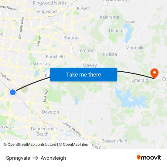 Springvale to Avonsleigh map