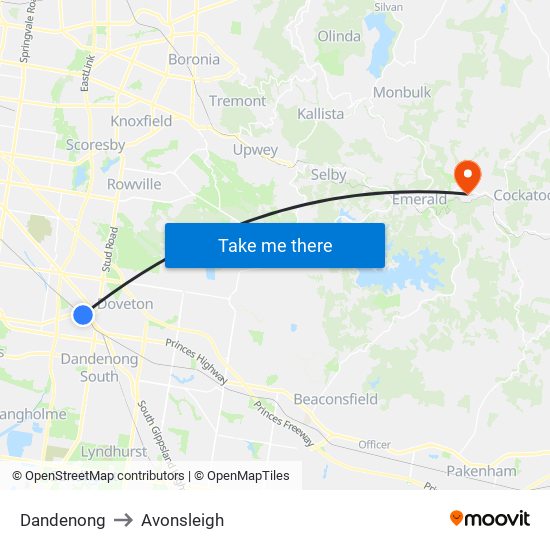 Dandenong to Avonsleigh map