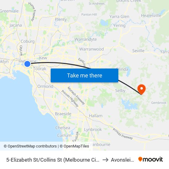 5-Elizabeth St/Collins St (Melbourne City) to Avonsleigh map
