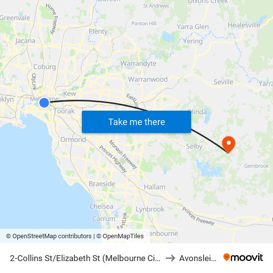 2-Collins St/Elizabeth St (Melbourne City) to Avonsleigh map