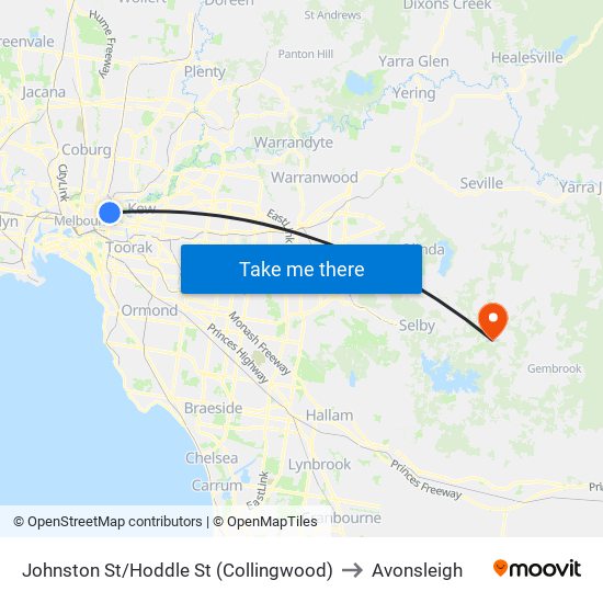 Johnston St/Hoddle St (Collingwood) to Avonsleigh map