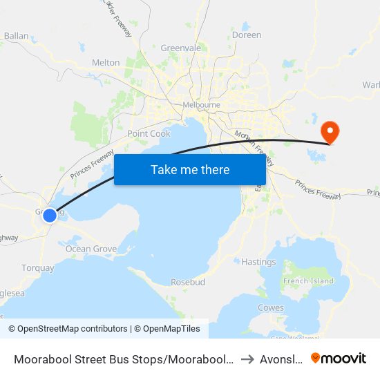 Moorabool Street Bus Stops/Moorabool St (Geelong) to Avonsleigh map