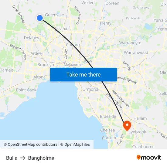 Bulla to Bangholme map