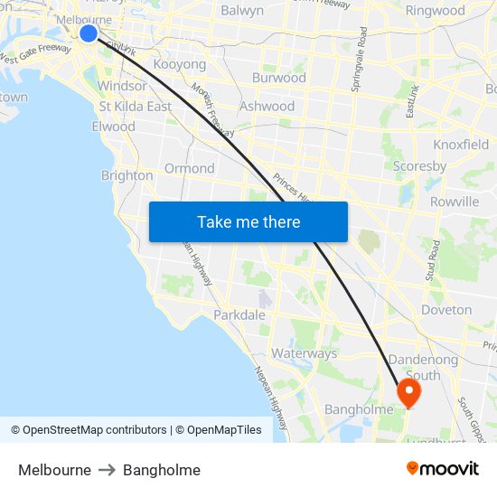 Melbourne to Bangholme map