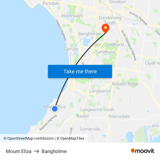 Mount Eliza to Bangholme map