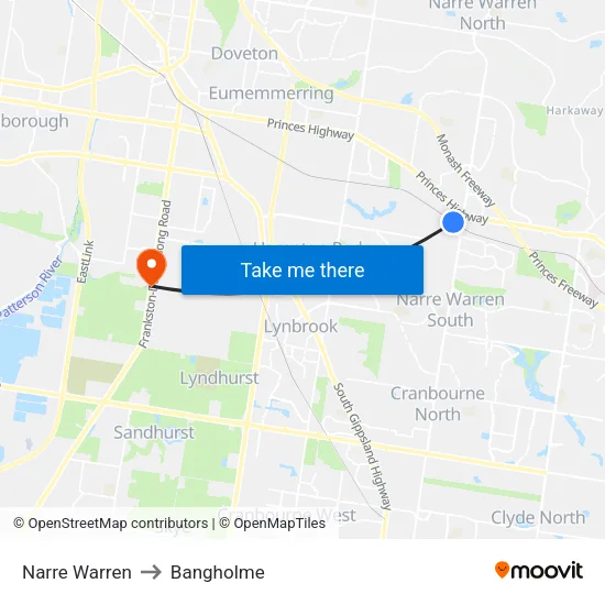Narre Warren to Bangholme map