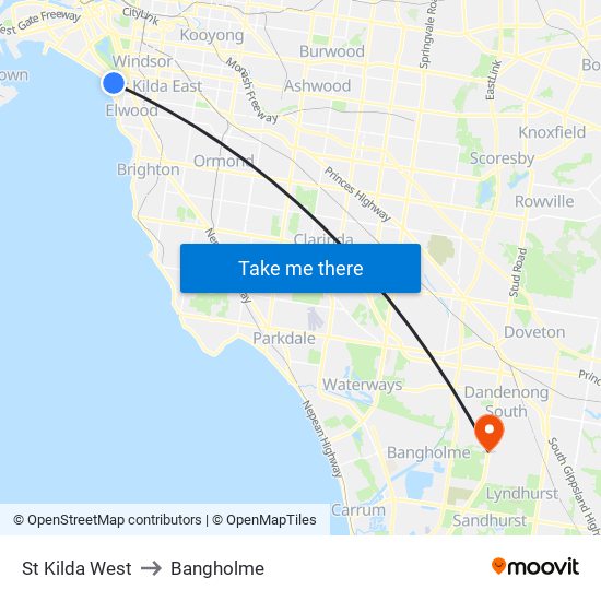 St Kilda West to Bangholme map