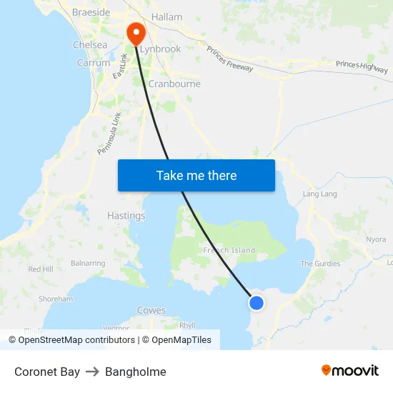 Coronet Bay to Bangholme map