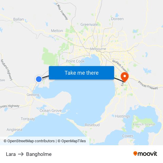 Lara to Bangholme map