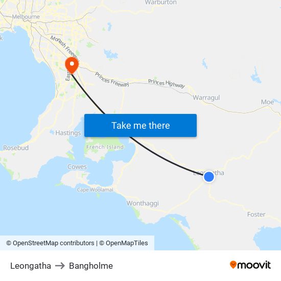 Leongatha to Bangholme map