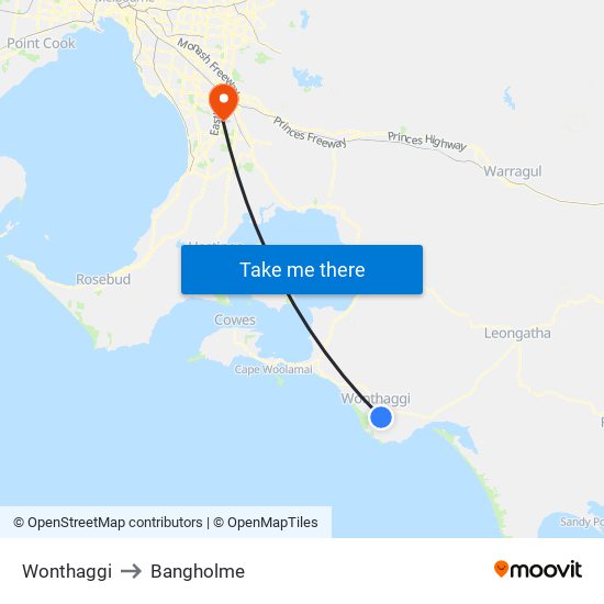 Wonthaggi to Bangholme map