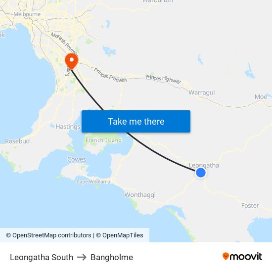 Leongatha South to Bangholme map