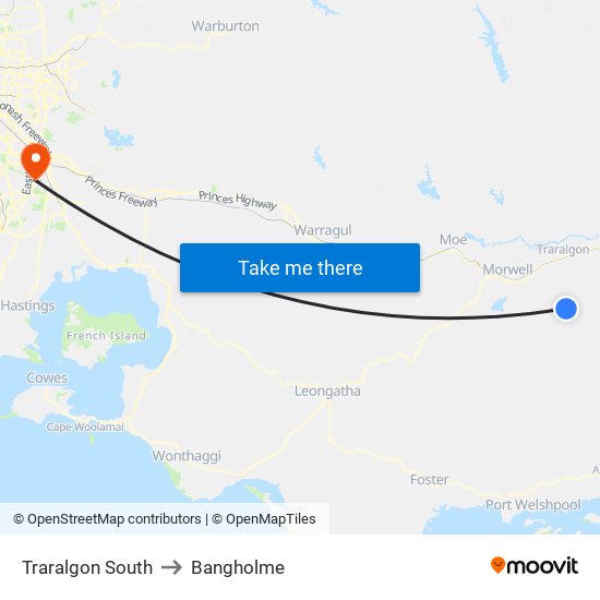 Traralgon South to Bangholme map