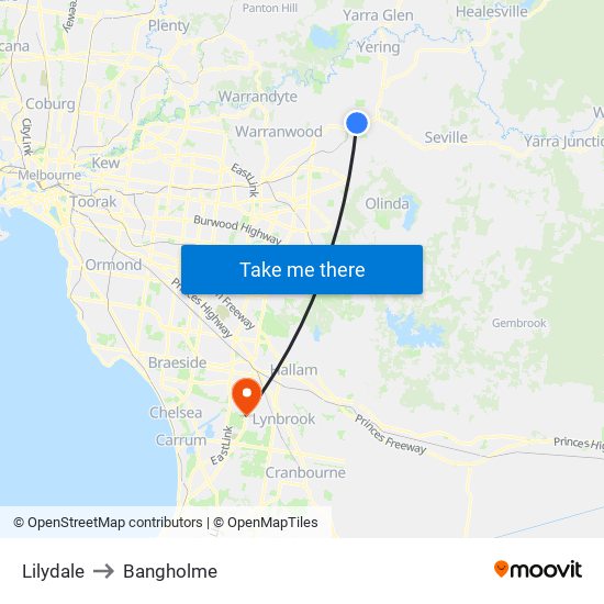 Lilydale to Bangholme map