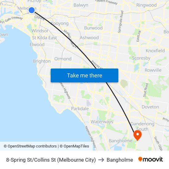 8-Spring St/Collins St (Melbourne City) to Bangholme map