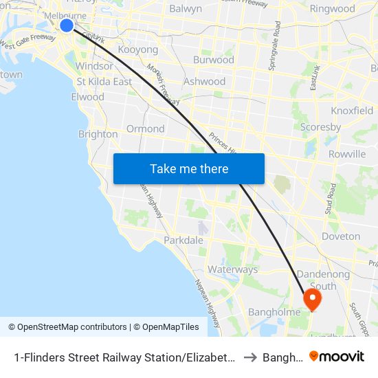 1-Flinders Street Railway Station/Elizabeth St (Melbourne City) to Bangholme map