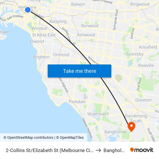 2-Collins St/Elizabeth St (Melbourne City) to Bangholme map