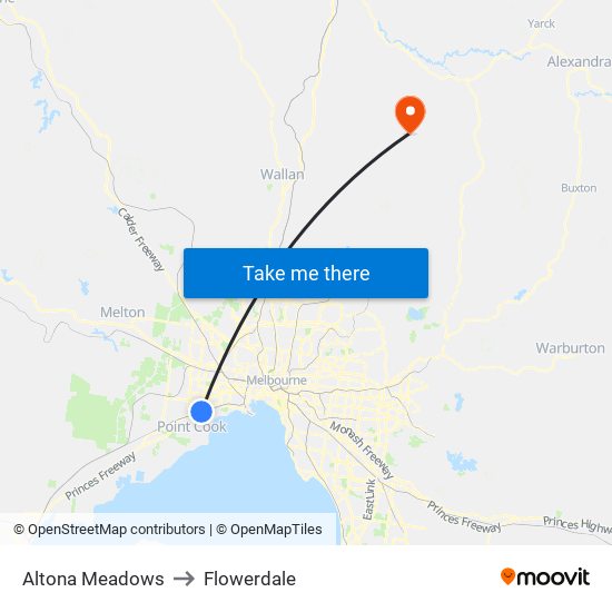 Altona Meadows to Flowerdale map