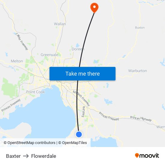 Baxter to Flowerdale map