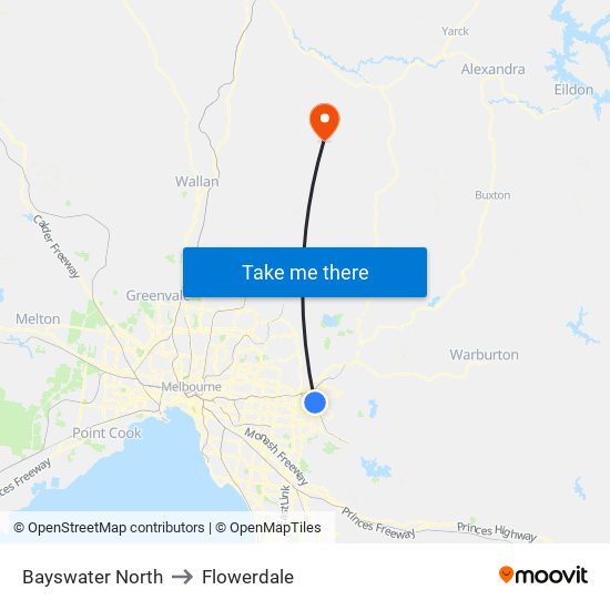 Bayswater North to Flowerdale map
