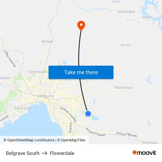 Belgrave South to Flowerdale map