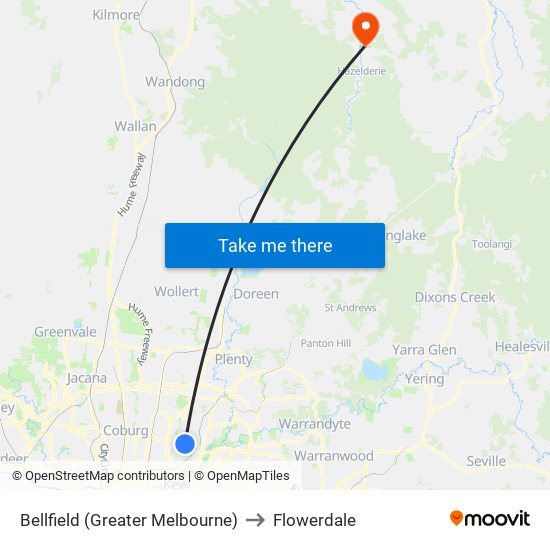 Bellfield (Greater Melbourne) to Flowerdale map