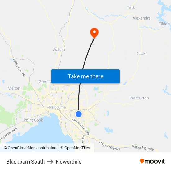 Blackburn South to Flowerdale map