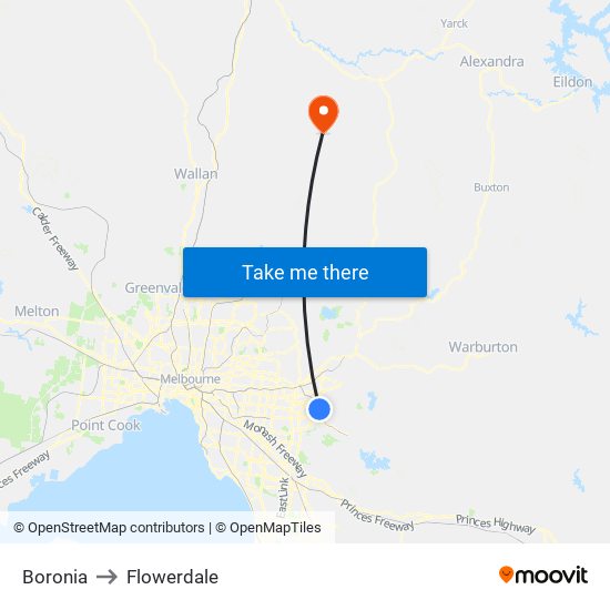 Boronia to Flowerdale map