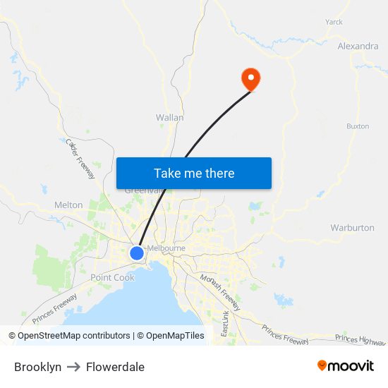 Brooklyn to Flowerdale map