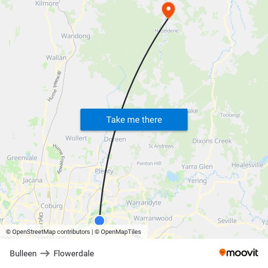 Bulleen to Flowerdale map