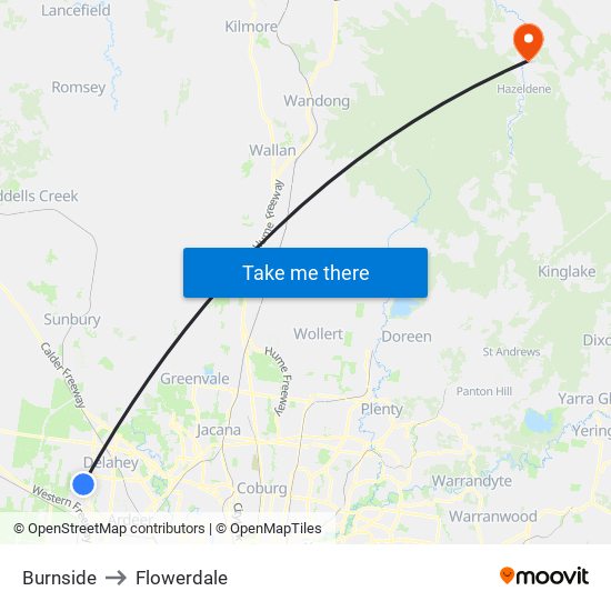 Burnside to Flowerdale map