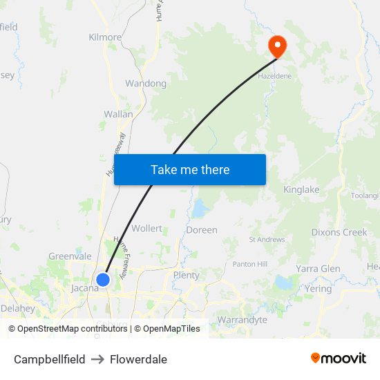 Campbellfield to Flowerdale map