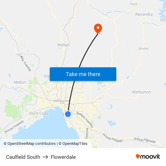 Caulfield South to Flowerdale map