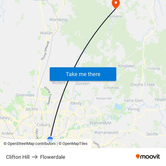 Clifton Hill to Flowerdale map