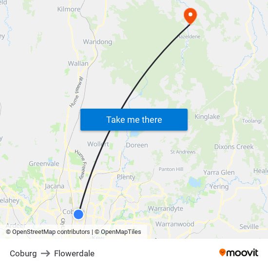 Coburg to Flowerdale map