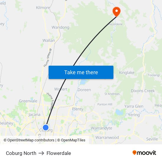 Coburg North to Flowerdale map