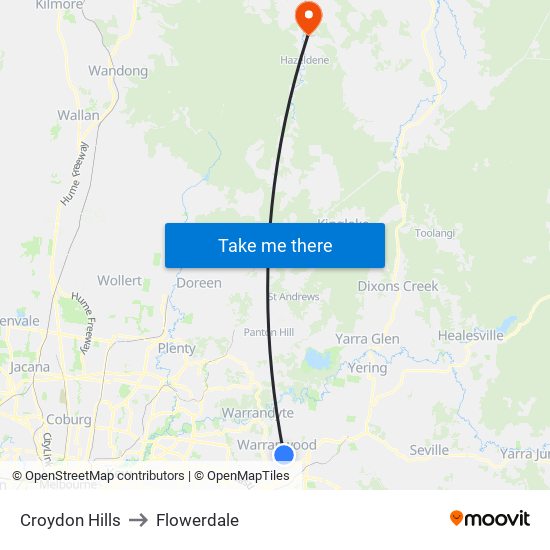 Croydon Hills to Flowerdale map