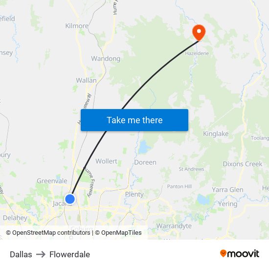 Dallas to Flowerdale map