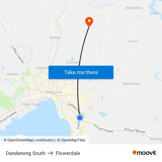 Dandenong South to Flowerdale map