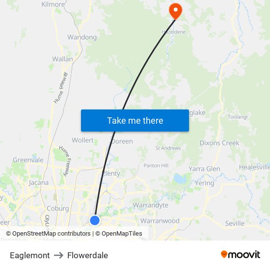 Eaglemont to Flowerdale map