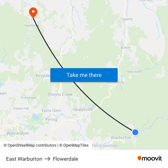 East Warburton to Flowerdale map