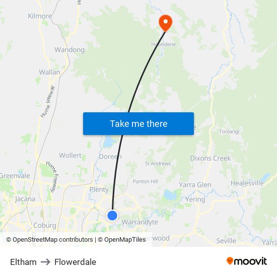 Eltham to Flowerdale map