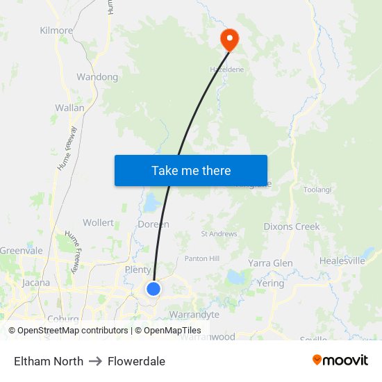 Eltham North to Flowerdale map