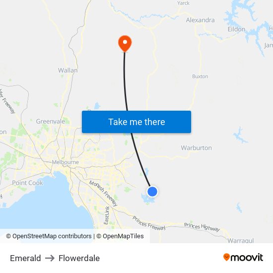 Emerald to Flowerdale map